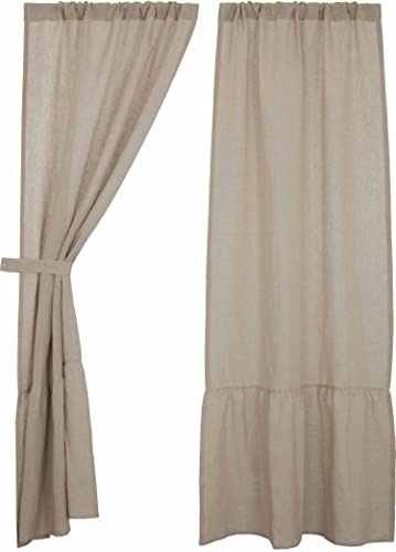Piper Classics Provincial Linen Natural Beige Ruffled Panel Curtains, Set Of 2 Panels, 84" Long X 40" W, 100% Linen Drapes #TOP2