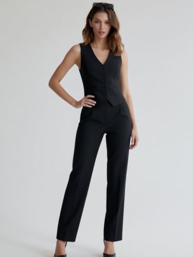 Image of ROCKSY V Neck Waistcoat for Women | Sleeveless Formal Jacket Top | Office Wear Regular Fit Blazer Vest.