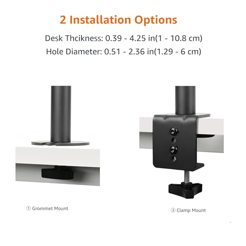 Image of Amazon Basics Adjustable Dual Monitor Desk Mount, Supports up to 32 inch Monitors and 22 lbs per Arm, Adjustable Tension, VESA 75x75 /100x100, Black