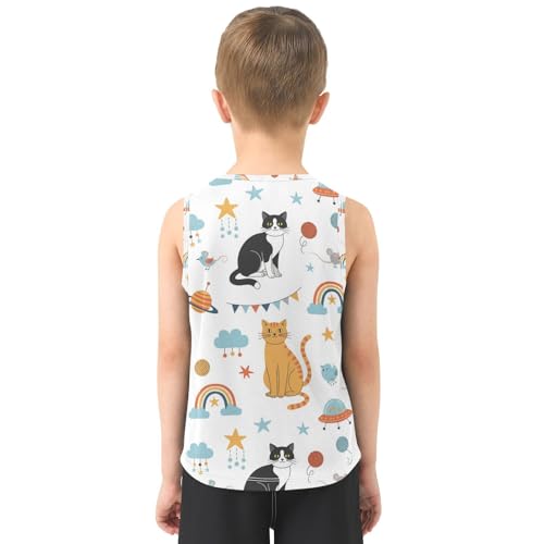 J JOYSAY Cartoon Cat Star Rainbow Boys Tank Top Sleeveless Muscle Shirts Quick Dry Workout Sport Active Kids T-Shirts 3-15T3
