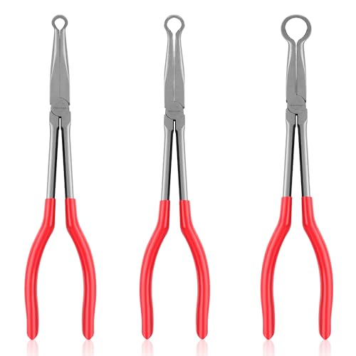 Image of TOOLEAGUE 3Pcs Extra Long Hose Gripper Pliers Set, 11 inch Long Reach Pliers,5 /16-Inch, 1 /2-Inch, 3 /4-Inch Dia,O-shape Tip Craft Repairing Tool,Offset Spark Plug Boot Removal Tool