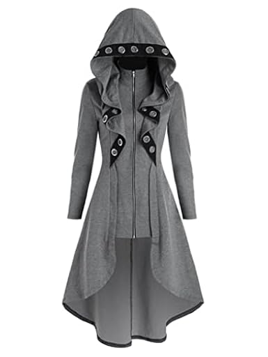 MENGQING Abrigo largo irregular con capucha punk con ojales de imitación Twinset, abrigo largo y cálido para mujer, gris, L | Ya disponible en tu tienda friki favorita! En mundofriki.es!