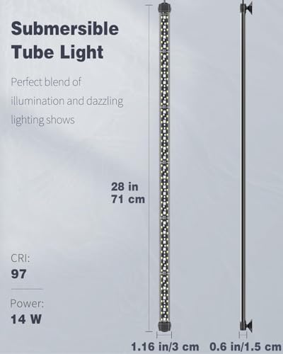 Image of Pawfly 14W Aquarium LED Light 28 Inch 24 /7 Fish Tank with Full Spectrum Brilliant White Blue Red Green Lights Multi-Colored LEDs with D /N Mode Single Color Effect Timer and Adjustable Brightness