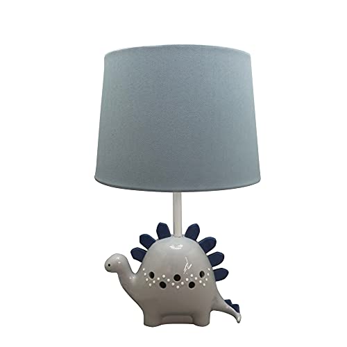 Image of Levtex Baby - Night Owl Table Lamp and Shade - Dinosaur Base with Blue Canvas Shade Lamp - Nursery Accessories - Measurements: 22 in. high and 6 in. Diameter