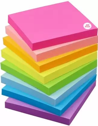 Image of 400 Sheets (5 Mix Color * 80 Sheets Each Color) Fluorescent Paper Self Adhesive Memo Pad Sticky Notes Bookmark Point It Marker Memo Sticker, Multicolor