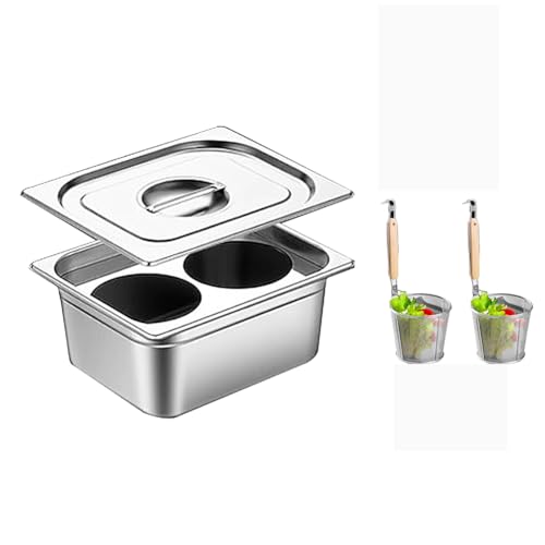 XNXYSMKJ Cocedor de Pasta de Acero Inoxidable con Divisor y colador, Olla de Utensilios de Cocina Compatible con Estufas de inducción, cerámica y halógena (2 Holes)