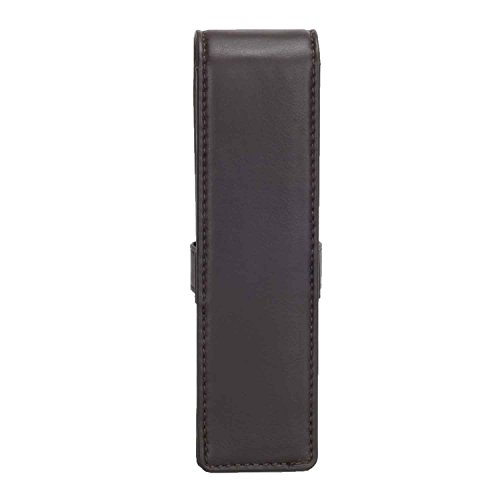 Image of DiLoro Leather Double Pen Case Pencil Pouch Holder for Two Fountain Ballpoint Rollerball Pens and Pencils (Espresso Dark Brown)