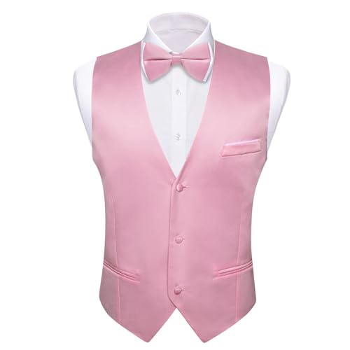 Barry.Wang Mens Suit Vest Bow Tie Set 4PCS Formal V-neck Slim Fit Casual Solid Color Waistcoat Wedding Party Tuxedo2