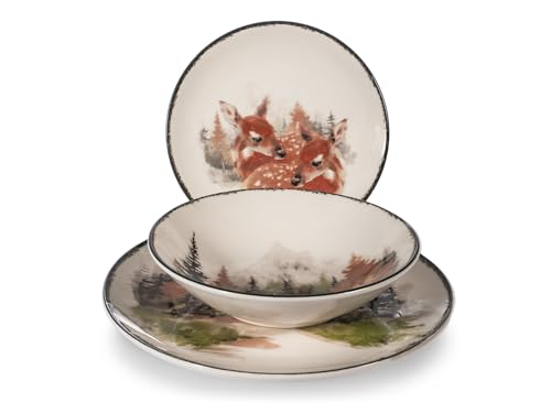 H&H Servizio Tavola Natalizio 18 Pezzi Golden Woods In Stoneware