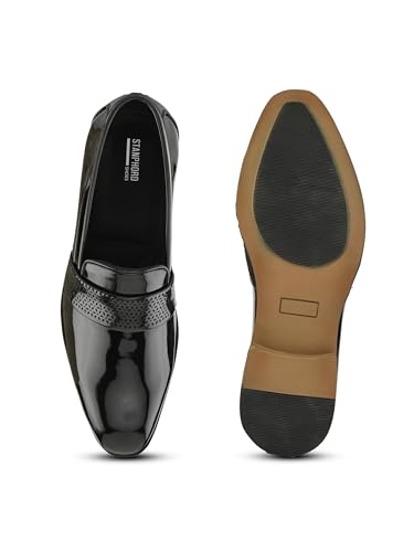 Image of STANPHORD Mens Tpsl 25047 Black Stanford Men Slip-On Formal Shoes | Glossy Round Toe Comfortable Office, Business Dress Shoes-TPSL 25047 Black-9
