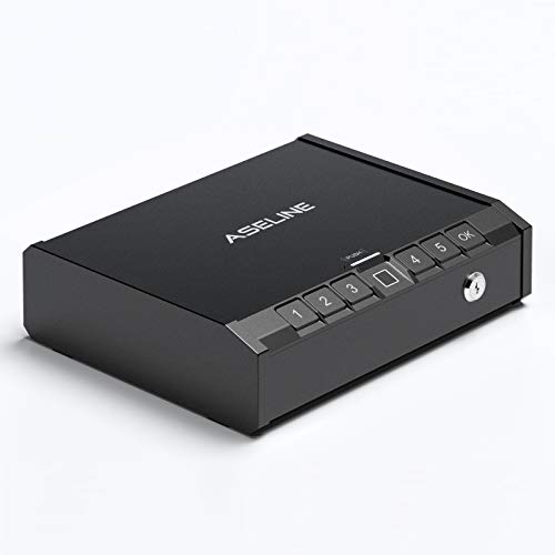 ASELINE Gun Safe, Smart Pistol Safe Handgun Safe Quick Access Firearm Safety Device with Biometric Fingerprint or Key Lock, Gun Security Safe for Home