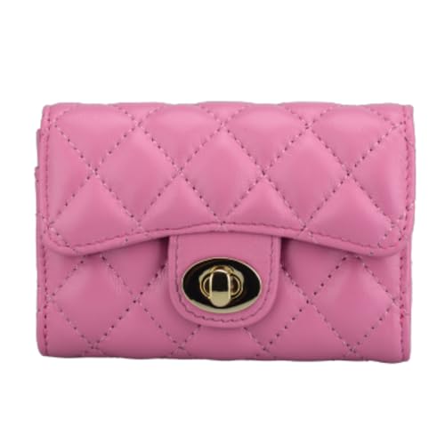 Luxury Quilted Leather Card Holder Wallet Credit Card Holder Wallet Small Wallet Compact Wallet Coin Purse Business Card Holder Gift for Women Gift for Girl (Pink)2