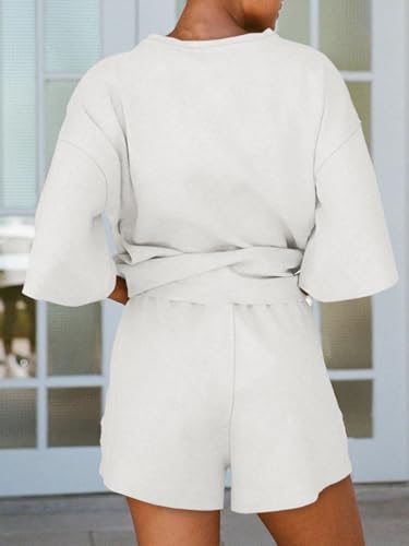 Image of Tankaneo Womens Pajama Sets 3 /4 Sleeve Oversized Tops & Loose Fit Shorts Lounge Set with Pockets Loungewear