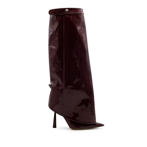 Image of Goolita Fold Over Boots For Women, Pointed Toe Stiletto Heel Knee High Boots Fashion Comfortable Slip On Tall Boots