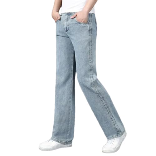 Men's Vintage Patchwork Jeans Fall Loose Fit Straight Leg Denim Pants with Button Zip and Pockets