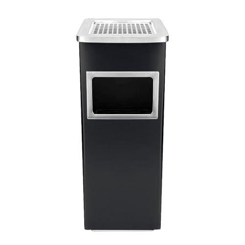 WODFARR Mülleimer Aschenbecher mit Fuß, 48 l, Mülleimer für Küche, mit Inneneimer, Edelstahl, Aschenbecher für den Außenbereich, für Restaurant, Garten, Pub, Club (schwarz, 1 Stück, 30 x 24 x 60 cm)