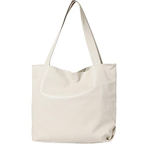 Shoulder Tote Bags for Women, WantGor Large Capacity Work Bag PU Leather Purse Handbag Fashion Hobo Bags (Creamy-white)