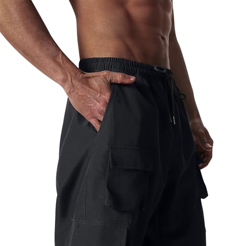 Cargo Pants Men Relaxed Fit Lightweight Sweatpants Joggers Drawstring Baggy Stretchy Work Hiking Pants Multi Pockets4