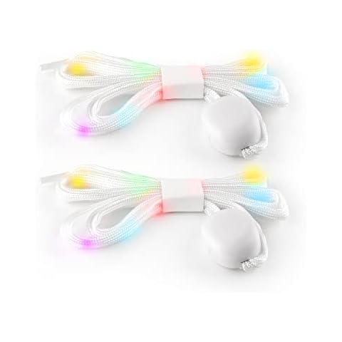 Ultra 1 Pair of Multicoloured Nylon LED Shoelaces Light Up Shoe Laces Flashing LED Disco Light Laces Glow in the Dark Laces Night Safety Festival Accessories Hip Hop Shoes Boots Neon Laces Cover