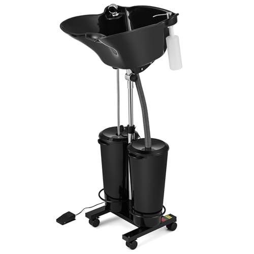 Artist hand Portable Adjustable Shampoo Bowl with Electric Pump, Hair Washing Station,Includes 2 Buckets, Drain Hoses,High-Pressure Sprayer, Foot Pedal Switch,Black