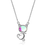Collar de gato de piedra lunar, plata de ley 925, exquisito collar para mujer, gatito juguetón, regalo de Navidad para mujeres/novia, Plata, Piedra de luna