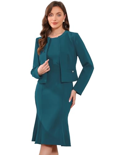 Image of Allegra K 2 Piece Suit Dress Set for Women's Cropped Blazer and Sleeveless Mermaid Business Dress