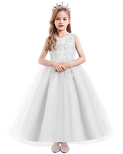 Flower Girls Lace Applique Wedding Sequins Dress Princess Pageant Communion Birthday Xmas Party Evening Tulle Gown