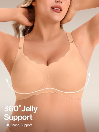 Image of Angelhood Seamless Jelly Bras for Women Wireless Push Up T-Shirt Bra Pack | Full Coverage, V Neck, No Underwire, Everyday Comfort, Convertible Bralettes, Supportive, Back Smoothing, Scalloped Brassiere
