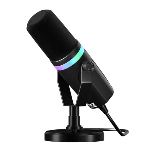 Image of Micufuns Vocal Dynamic Microphone, XLR /USB Podcast Recording PC Microphone,Studio Metal Mic with Mute, Headphone Jack, Monitoring Volume Control,with RGB Microphone Boom arm (M338-C)