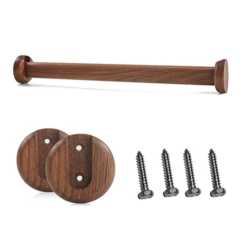 Closet Rods and Brackets for Hanging Clothes, Heavy Duty Wardrobe Rail Wooden for Wardrobe Cabinet Cupboard, Closet Pole with 2 Brackets for Cabinet/ Armoire ( Color : Dark wood color , Size : Length