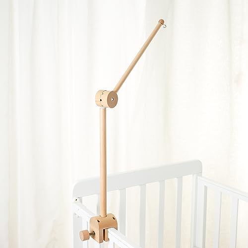 Image of Wooden Crib Mobile Arm | Baby Crib Mobile Arm Wooden Holder | Rotatable Adjustable Anti Slip Attachment Clamp for Sturdy Mobile Hanger (Only Arm)