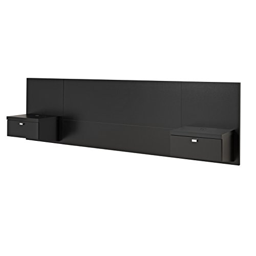 Prepac Series 9 Designer Floating Queen Headboard with Nightstands, Wall Mount Headboard for Queen Size Bed 107.25' W x 31.5' H x 16.5' D, Black, BHHQ-0520-2K