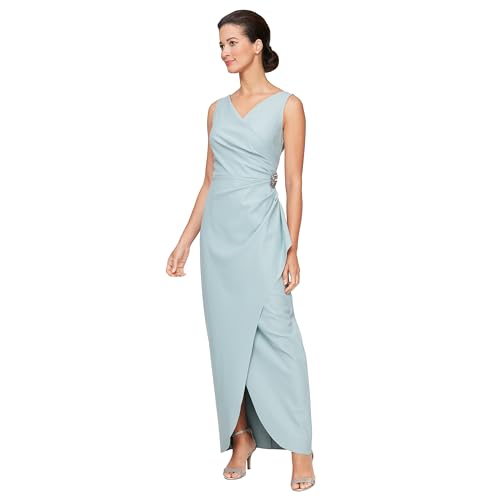 Image of Alex Evenings Women's Slimming Long Side Ruched Dress with Cascade Ruffle Skirt