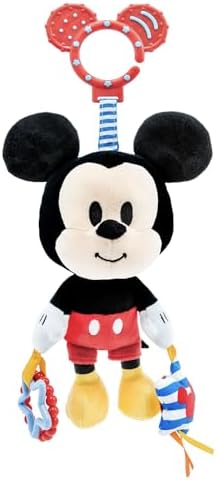Disney Baby Mickey Mouse On The Go Activity Toy with Teething Rings, Crinkle Sounds, Mirror, and Rattle for Babies and Infants