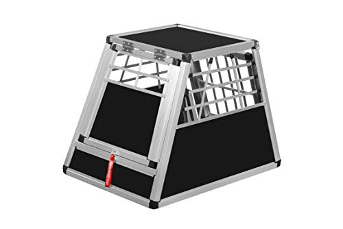 ALPUNA Transportbox N24 – Aluminium Hundebox 82×60×63 cm – Auto Hundebox mit Notausstieg, sicherer Hundetransport im Kofferraum