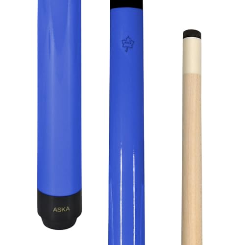 ASKA Bright Pool Cue Stick – 2-Piece Billiard Cue, 5/16x18 Joint, Hard Rock Maple Shaft, 13mm Hard Leather Tip, for Game Rooms & Bar Tables (Blue, 36-Inches)