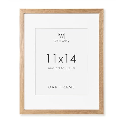 11x14 Picture Frame Solid Oak 11x14 Photo Frame with Mat to 8x10 14x11 Natural Oak Wood Frames for Wall Set of 1