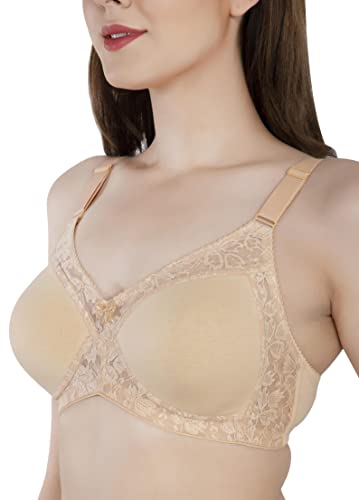 Image of Women's Seamless Padded Bra | Full Coverage | Cotton Stretch Fabric and Nylon Lace | Broad Adjustable Straps
