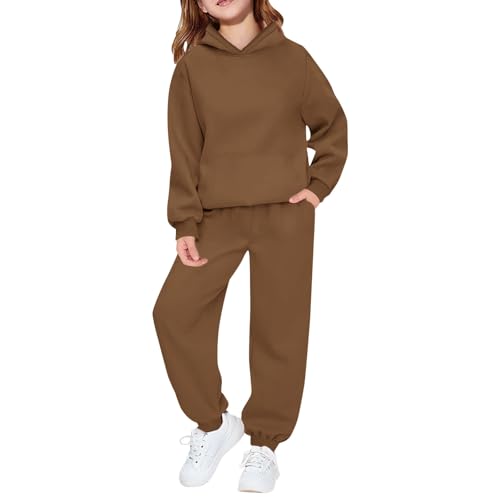 Conjunto de 2 piezas de sudaderas con capucha y pantalones de chándal para chicas adolescentes, liso, bonito, de algodón, sudadera con capucha, pantalones de chándal, conjuntos para jóvenes y niños