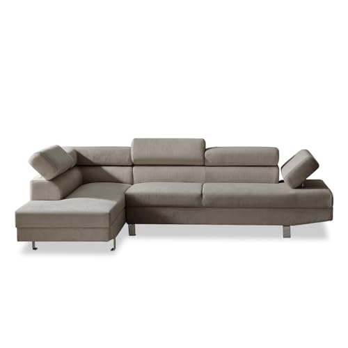 INTENSE DECO Canapé d'angle Gauche avec têtières relevables Palerme Velours côtelé Taupe