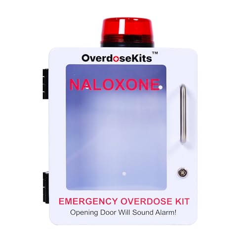 Image of Naloxone Overdose Emergency Kit Cabinet - Includes Optional Alarm and Locking System - Designed for Wall Mount & Public Access (Metal, White)