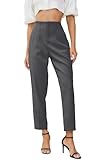 JEAAMKSSER Women's High Waisted Business Trousers Straight Leg Pleated Office Slacks Pants Dark Gray S