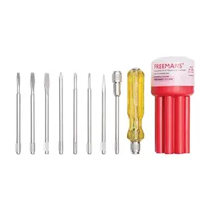 FREEMANS 8-in-1 Pieces Screw Driver Kit With Neon Bulb, Includes 3 Flat Blades || 3 Phillips Head || 1 Round Poker Bar || Extension Rod, Multi-Purpose Screwdriver Tool Set for DIY Home Use