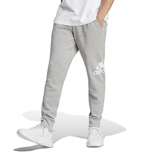 adidas Hombre Essentials French Terry Tapered Cuff Logo Pants, Medium Grey Heather, S