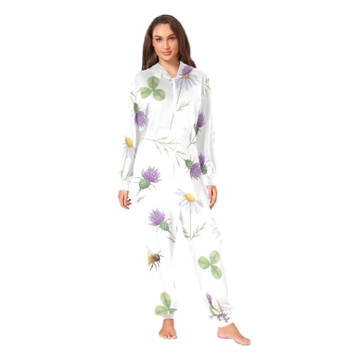 Pyjama grenouillère en peluche douce Wildflowers à capuche et fermeture éclair