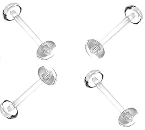 7ZACCTongue Ring Retainer Body Jewelry Piercing 4 Pack 14g Clear Bioflex Tongue Ring Retainer Body Jewelry Piercing with No-ceum Half Ball 14 Gauge 5/8"
