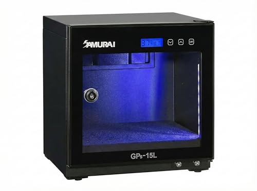Samurai 15L Mini Digital Dry Cabinet - Compact Camera Storage Box - Silent Electronic Dehumidifier for Mirrorless Lens Watches & Jewelry with LCD Humidity Control Display Black