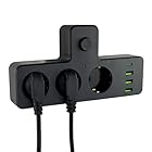 7-in-1 Mehrfachsteckdose mit 3 USB und 1Type C, Steckdosenleiste 3-Fach mit Schalter, 3er Steckdose (2500W 16A) für Haus, Reise und Büro, Schwarz