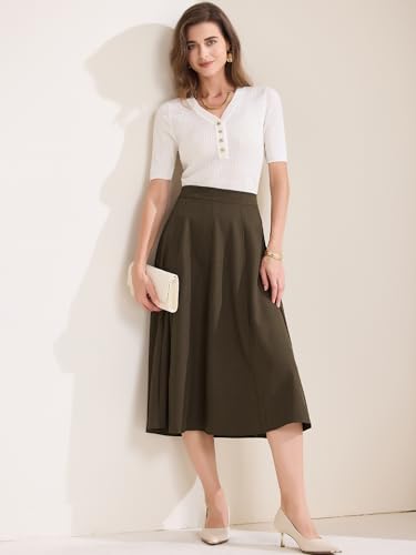 Allegra K Women's A-Line Skirt High Waist Office Work Midi Flared Pleated Skirts2
