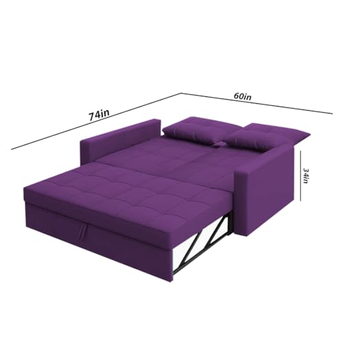 Image of Emilio 2-Seater Sofa Cum Bed for Living Room, Office & Home with Center Table | Premium Fabric Pull-Out Sofa Set with 1 Year Warranty | Space Saving Convertible Sleeper Sofa | Purple Colour
